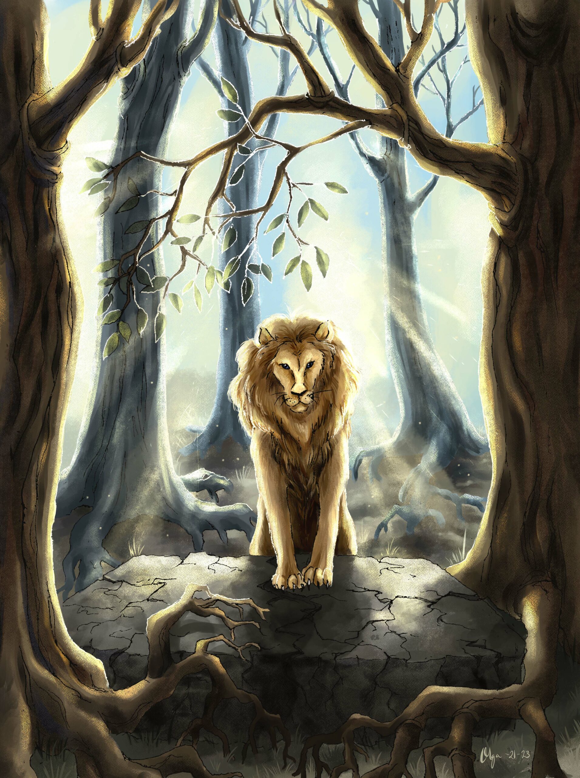 Leijona metsässä maalaus
